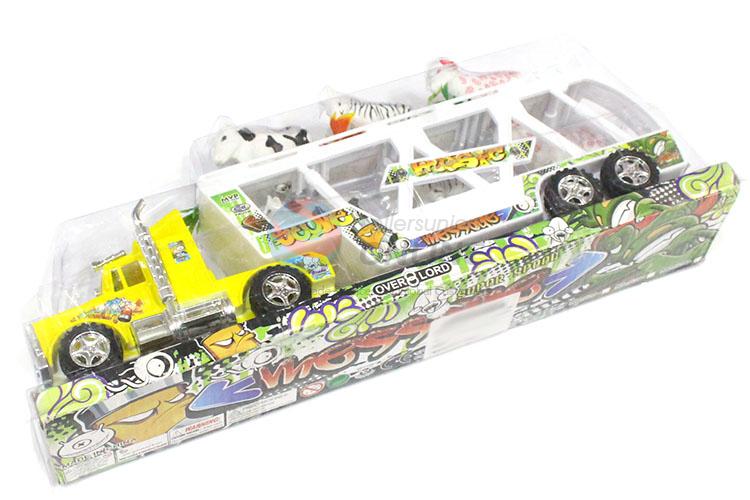 New Arrival Inertial Towing Vehicle With 6 Pieces Animal Model Toy Set