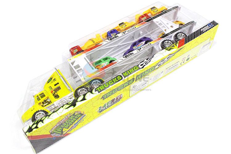 Colorful Inertial Double-Deck Platform Truck With Free-Wheel Racing Car And Engineering Car Set