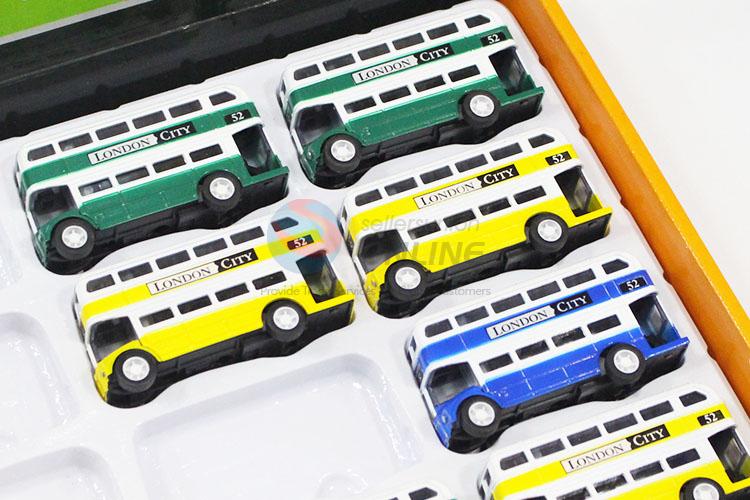 New product cheap 12pcs alloy double-deck bus toy