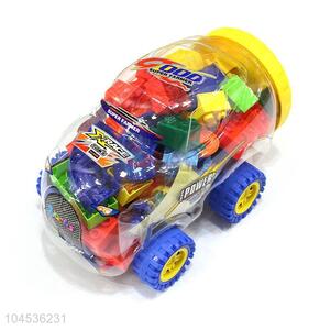 Good Quality 52 Pieces Plastic Building Block With Car Shape Barrel