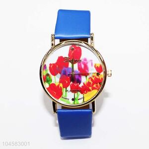 High quality flower printing pu leather watch