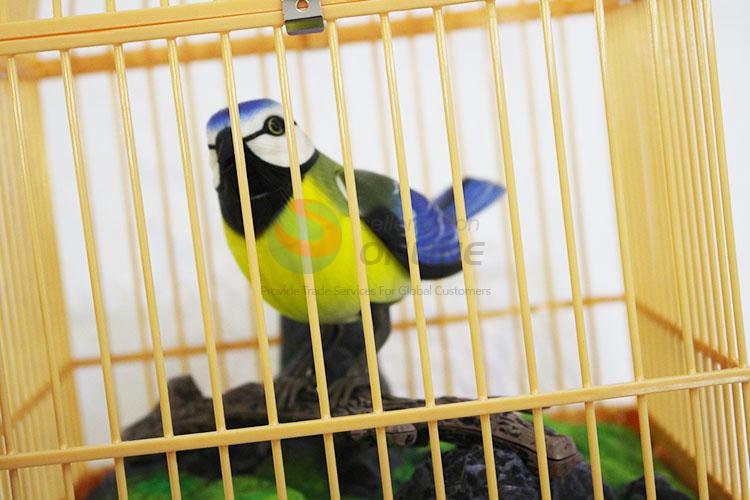 Latest Design Simulation Model Toys Sound Control Plastic Blue Tit with Birdcage