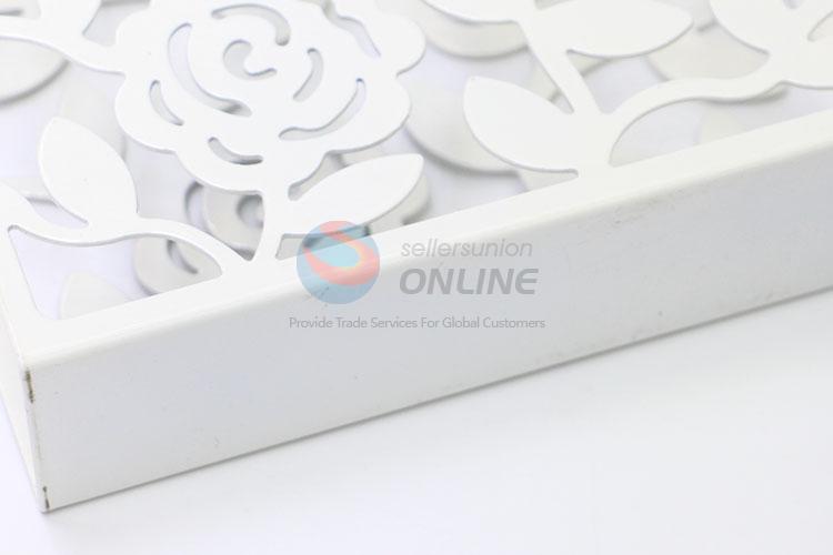 White Color Hollowed-out Flower Iron Napkin Holder Towel Rack