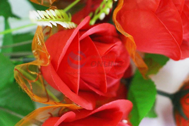 6 Heads Mini Red Rose Artificial Flowers Wedding Party