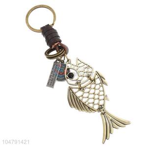 Factory customized cowhide key chain fish key ring