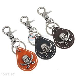 Low price cowhide key chain skull key ring