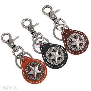 Factory wholesale cowhide key chain five-point star key ring