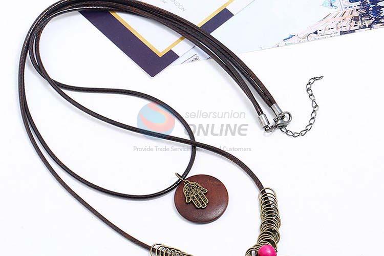 Promotional custom vintage alloy pendant wooden necklaces