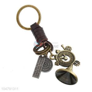 Bottom price cowhide key chain alloy key ring