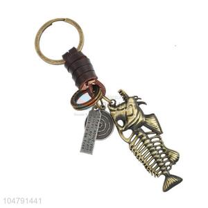 Fancy cheap cowhide key chain fish-bone key ring