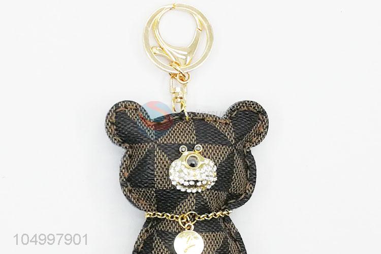 Direct Factory Cute Bear Leather Key Chain Women Keyring Bag Hang Toy