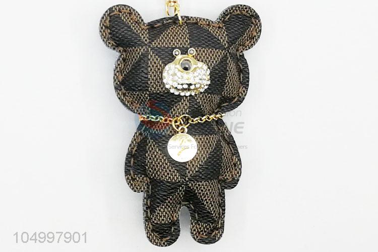 Direct Factory Cute Bear Leather Key Chain Women Keyring Bag Hang Toy