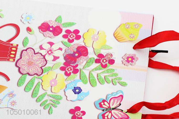 Direct factory pretty flower paper gift bag with handle