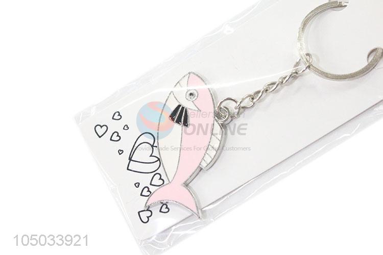 Portable Pink Color Cartoon Fish Shaped Zinc Alloy Key Chain Portable Key Ring