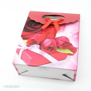 Hot Selling Red Rose Pattern Paper Gift Bag for Shopping