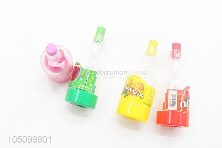 Cheap Price Plastic Bottles Shaped Pencil Sharpener with Brush Kids School Supplies Stationery