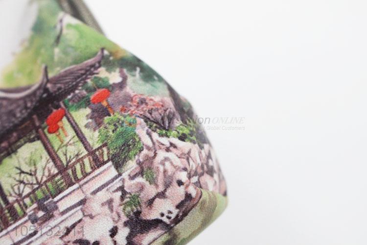 Mini China'S Courtyard Printed PU Leather Bag Coin Purse Pouch Storage Bags