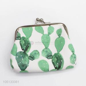 Green Color Cactus Pattern PU Leather Mini Coin Purse