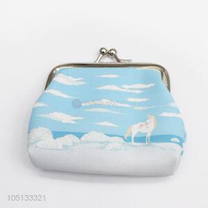 Sky Blue Color Cartoon White Horse Pattern PU Leather Coin Purse/Mini Money Bag