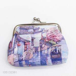 Mini Ancient Town Of Scenery Pattern PU Leather Coin Bag Small Pocket for Coin