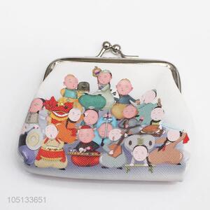 Cute Cartoon Ancient People Pattern PU Leather Wallets Artwork Coin Purse