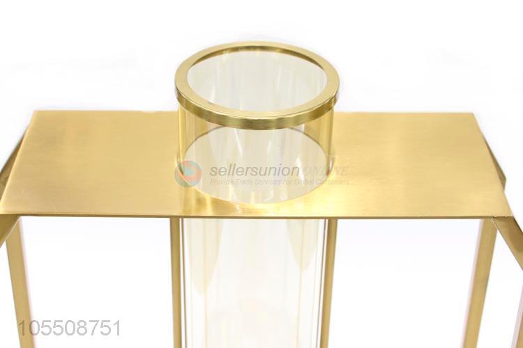 Bottom price indoor decoration golden iron vase glass flower vase