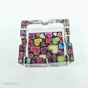 Hot selling fashion colorful hearts printed glass ashtray