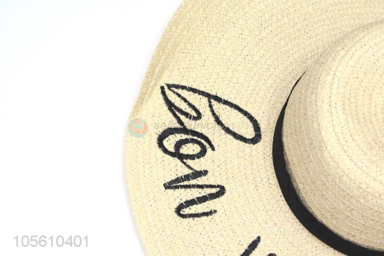 Promotional lady letter pattern sun caps straw beach hat for women