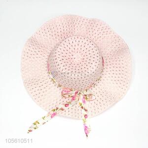 New arrival women beach cap summer sun straw hat with ribbon