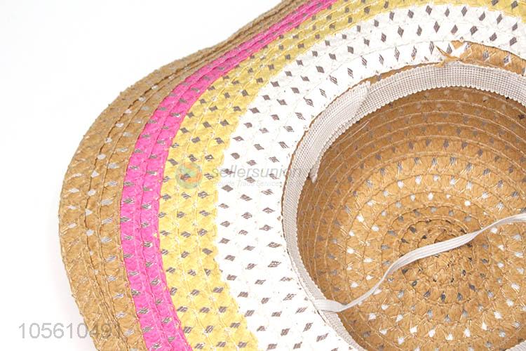 Low price women summer beach straw hat wide brim cap with ribbon