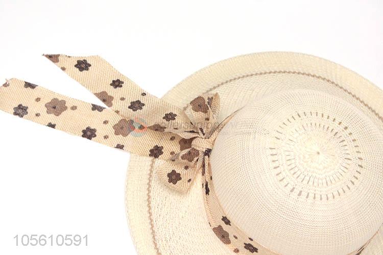 Superior quality women beach cap summer sun straw hat with ribbon