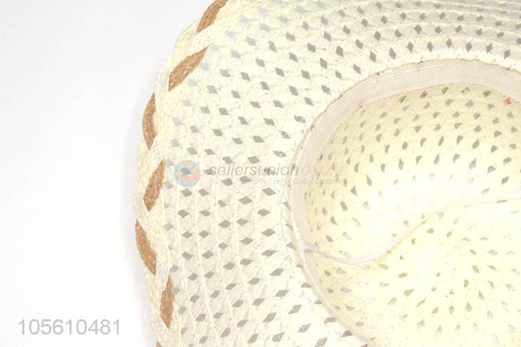 China supplier lady sun caps straw beach hat with ribbon