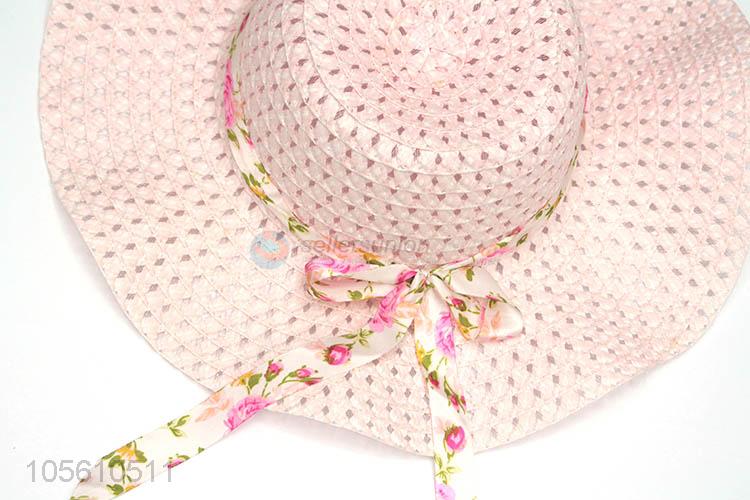 New arrival women beach cap summer sun straw hat with ribbon