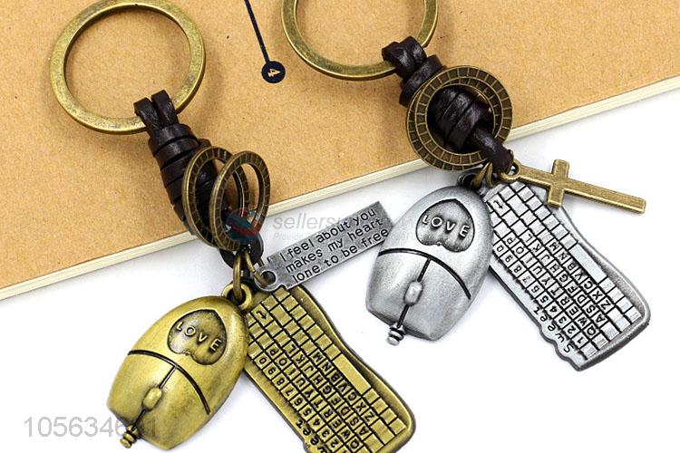 Wholesale vintage keyboard and mouse shape alloy key chain matte key ring for men