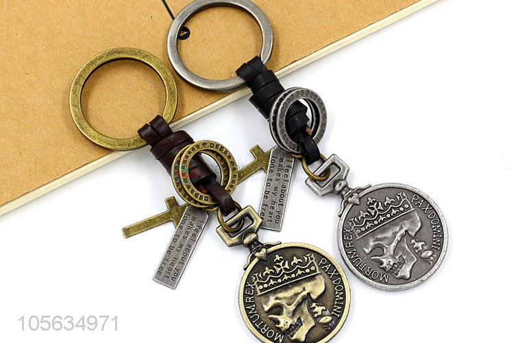 Customized vintage round charms alloy key chain matte key ring for men