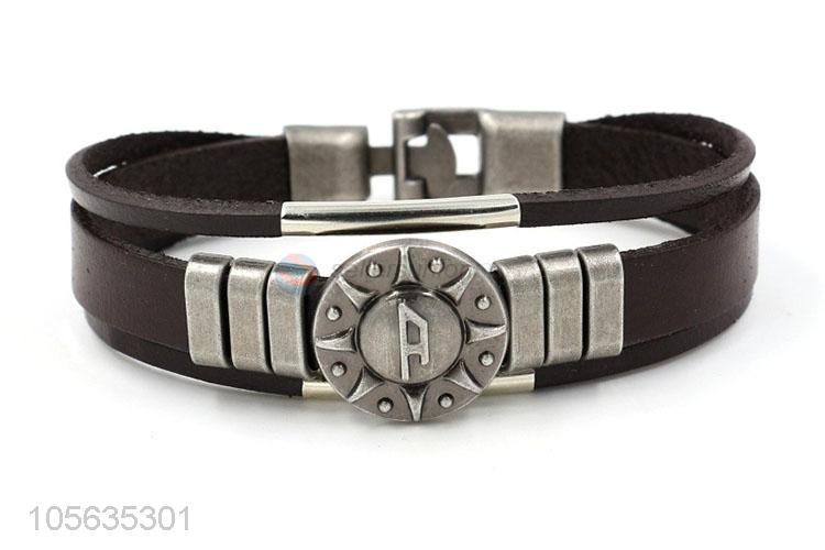 High quality retro styles handmade mens leather bracelets with charms