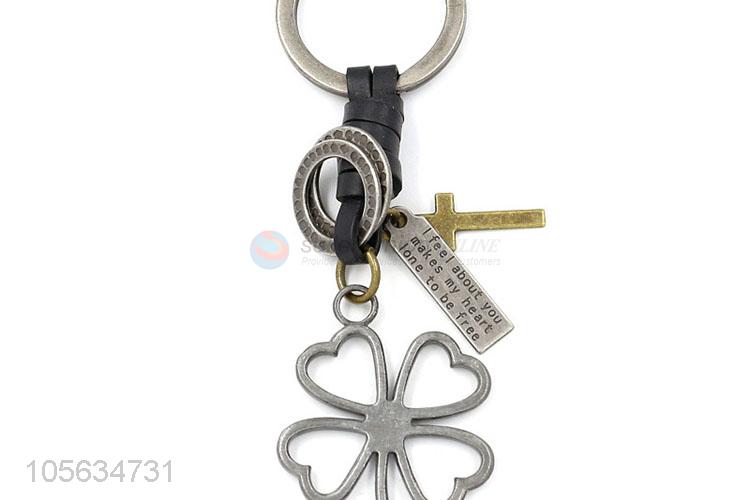 New arrival vintage four-leaf clover shape alloy key chain matte key ring for men