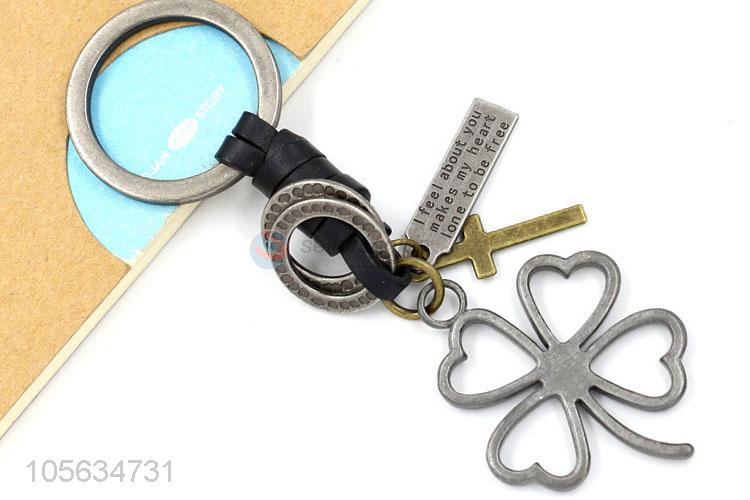 New arrival vintage four-leaf clover shape alloy key chain matte key ring for men