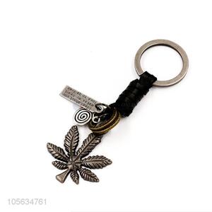 Superior factory retro matte alloy leaf shape key ring key holder for men