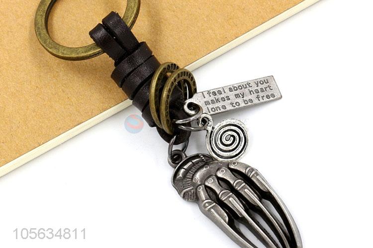 Direct factory vintage hand bone shape alloy key chain matte key ring for men