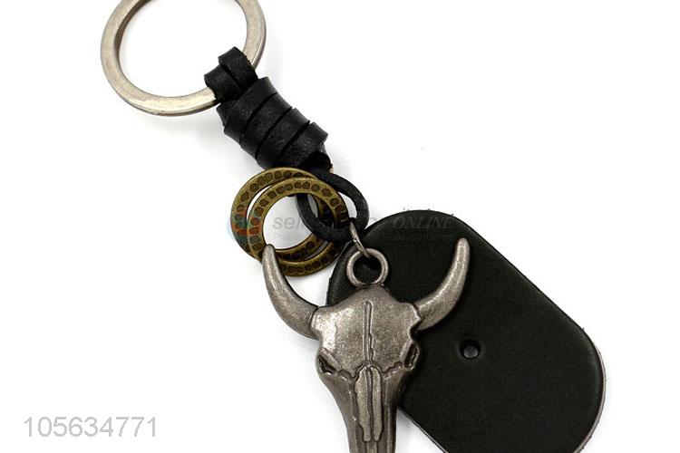 China supplier vintage bull shape alloy key chain matte key ring for men