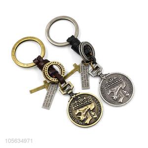 Customized vintage round charms alloy key chain matte key ring for men