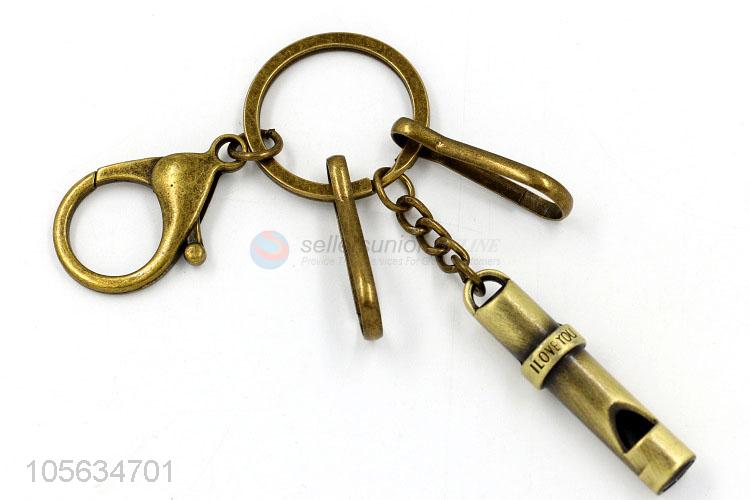 Promotional men favor retro alloy whistle shape key chain key holder