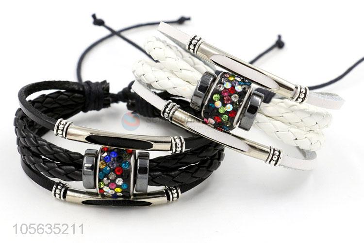 Best quality multitier men leather bracelet vintage braided bracelet