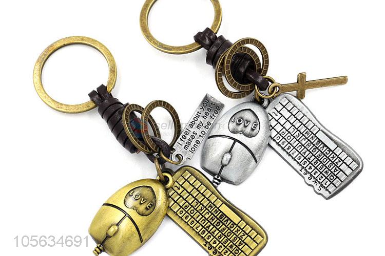 Wholesale vintage keyboard and mouse shape alloy key chain matte key ring for men