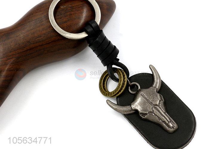 China supplier vintage bull shape alloy key chain matte key ring for men