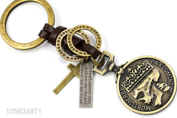 Customized vintage round charms alloy key chain matte key ring for men