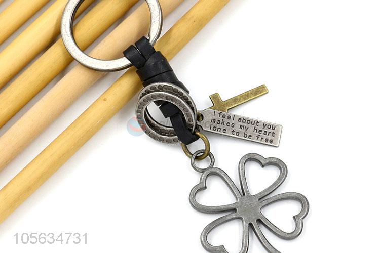 New arrival vintage four-leaf clover shape alloy key chain matte key ring for men