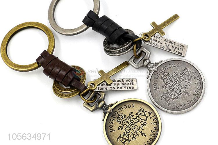 Customized vintage round charms alloy key chain matte key ring for men