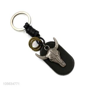 China supplier vintage bull shape alloy key chain matte key ring for men